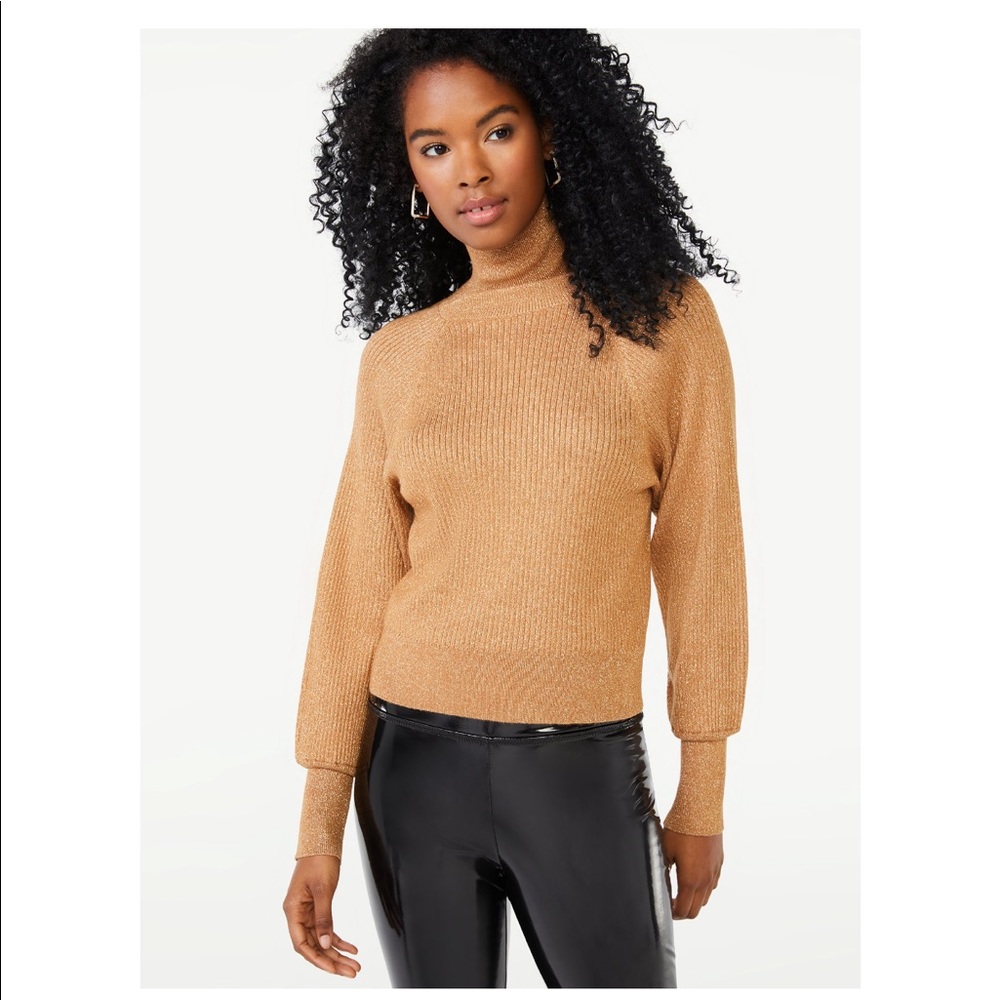 Scoop metallic turtleneck sweater